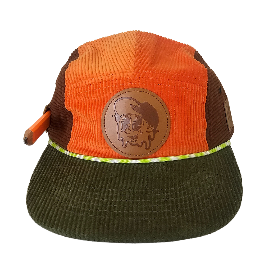 Lead Head The Retro Tradie Retro orange olive corduroy cap front